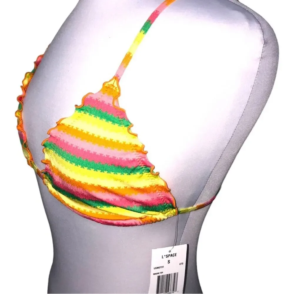 L*Space Maggie Triangle Bikini Top Under the Sun Stripe Small NWT